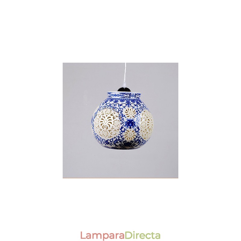 Lámpara de cerámica retro Lámpara de escalera azul Lámpara de araña de un solo cabezal Creativa