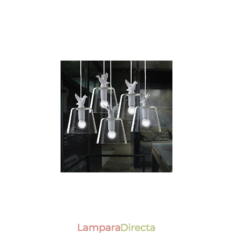 Lámpara de araña de cristal con forma de pájaro y patitos de una sola cabeza. Lámpara de araña con forma de pájaro y platos.