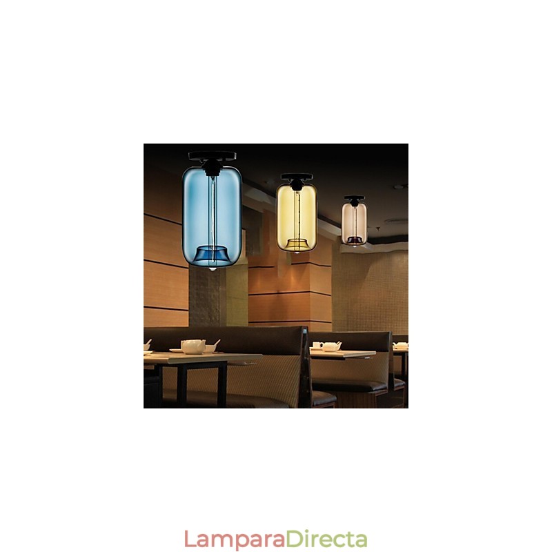 Lámpara colgante de cristal de una sola cabeza, estilo retro y creativo, en una cafetería con pecera.