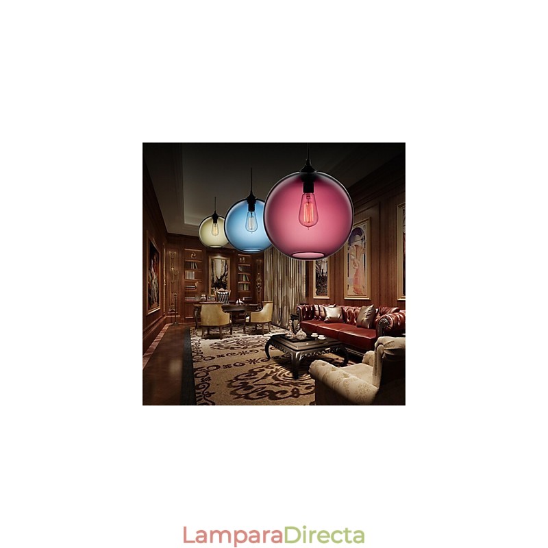 Lámpara colgante de cristal de una sola cabeza, estilo retro y creativo, en una cafetería con pecera.