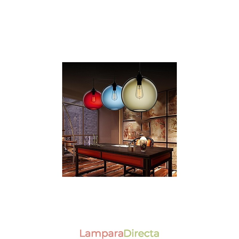 Lámpara colgante de cristal de una sola cabeza, estilo retro y creativo, en una cafetería con pecera.