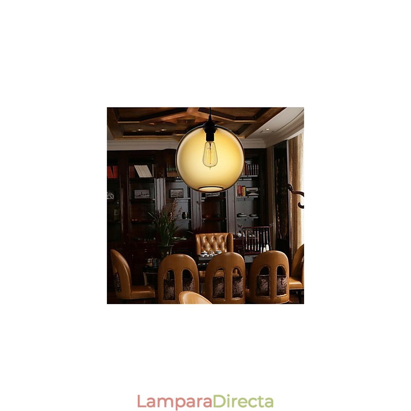 Lámpara colgante de cristal de una sola cabeza, estilo retro y creativo, en una cafetería con pecera.