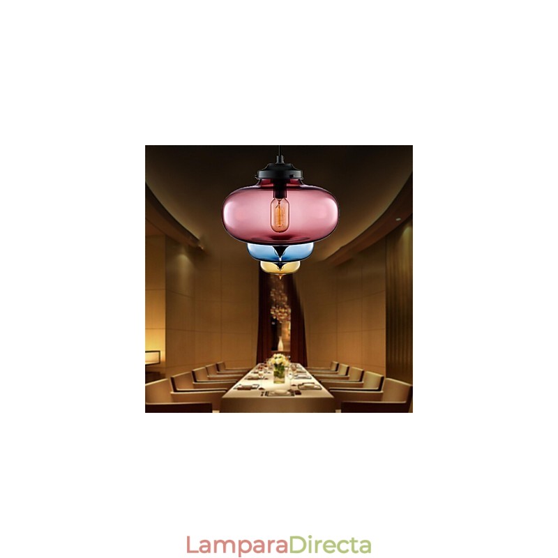 Lámpara colgante de cristal de una sola cabeza, estilo retro y creativo, en una cafetería con pecera.