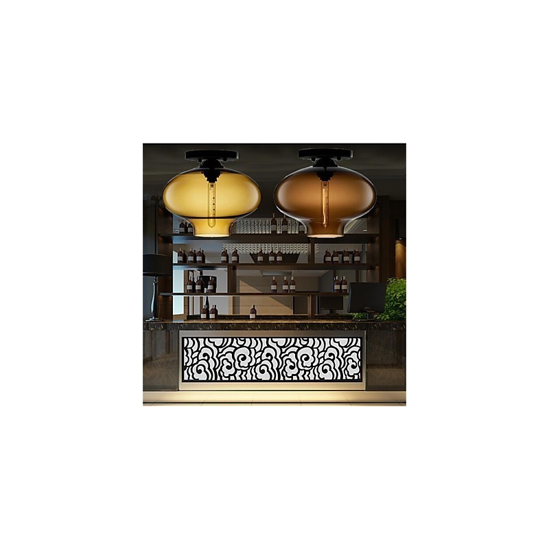 Lámpara colgante de cristal de una sola cabeza, estilo retro y creativo, en una cafetería con pecera.