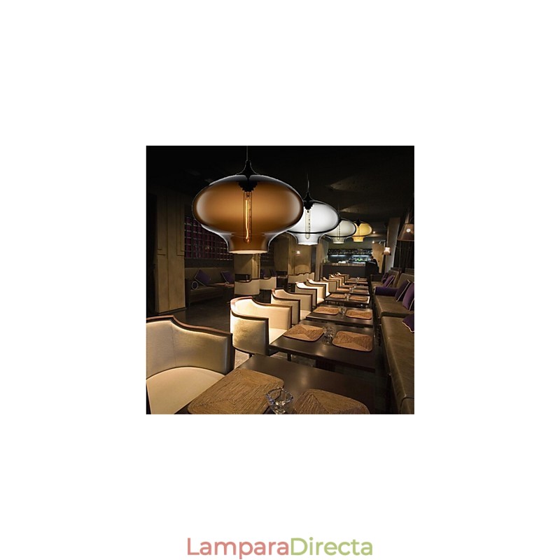 Lámpara colgante de cristal de una sola cabeza, estilo retro y creativo, en una cafetería con pecera.