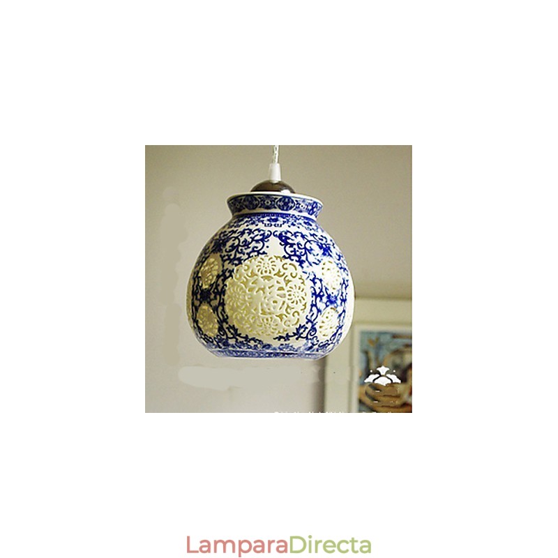 Lámpara de cerámica retro Lámpara de escalera azul Lámpara de araña de un solo cabezal Creativa