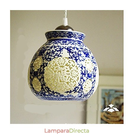Lámpara de cerámica retro Lámpara de escalera azul Lámpara de araña de un solo cabezal Creativa Lámpara de cerámica retro Lámpara de escalera azul Lámpara de araña de un solo cabezal Creativa