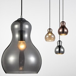 Lámpara colgante en forma de calabaza, 1 luz, moderna simplicidad, cromo dorado, oro rosa, ámbar, gris ahumado, vidrio y acero al carbono.