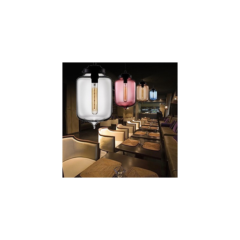 Lámpara colgante de cristal de una sola cabeza, estilo retro y creativo, en una cafetería con pecera.