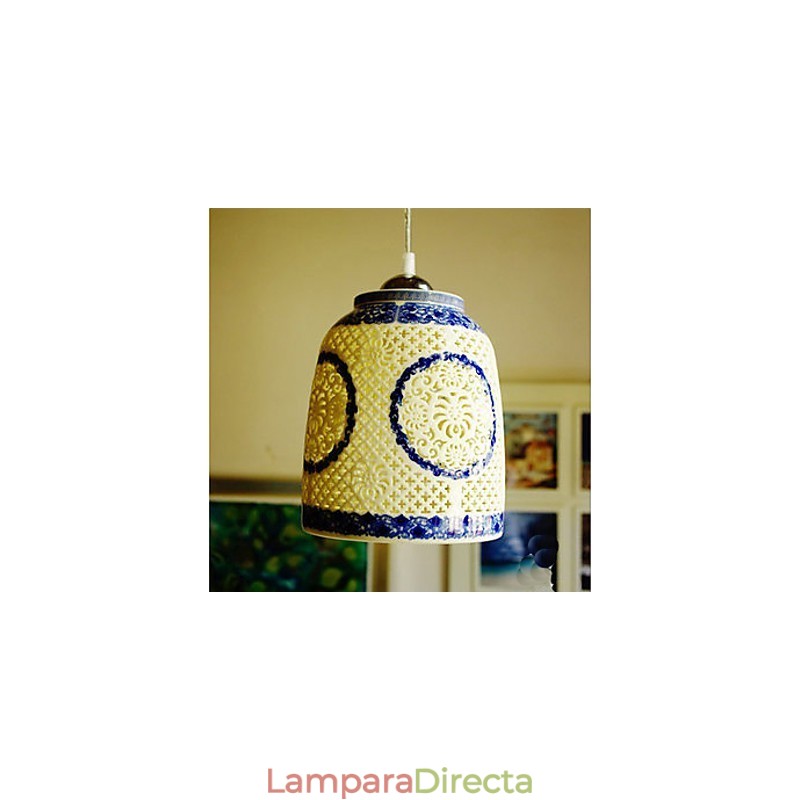 Lámpara de cerámica retro Lámpara de escalera azul Lámpara de araña de un solo cabezal Creativa