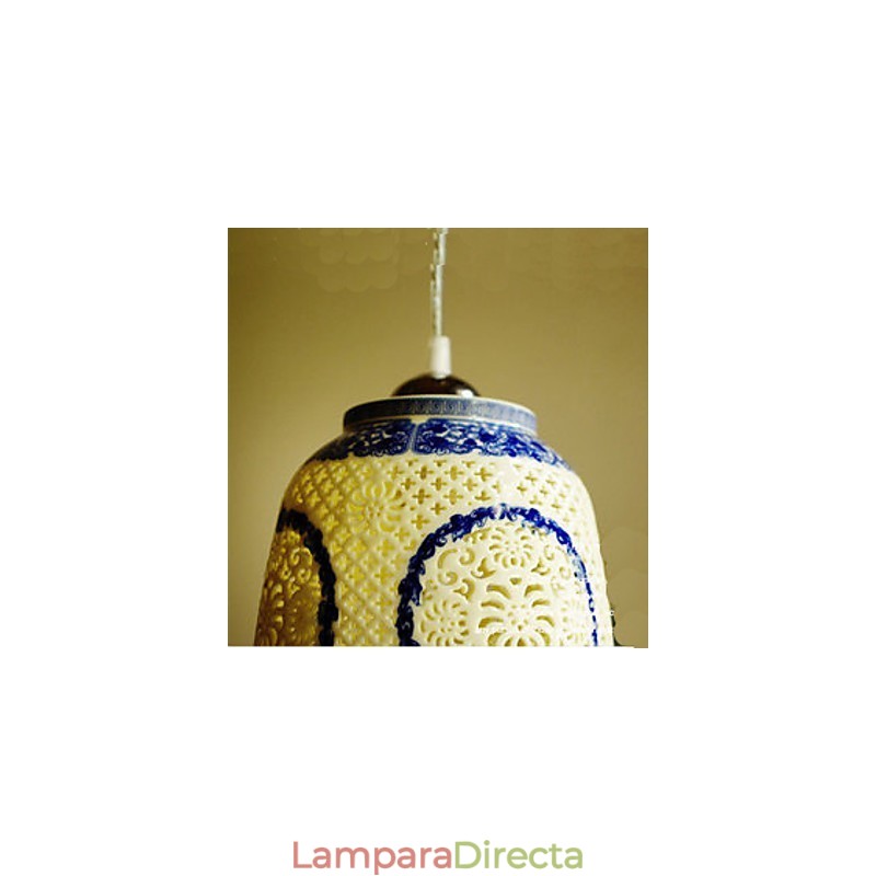 Lámpara de cerámica retro Lámpara de escalera azul Lámpara de araña de un solo cabezal Creativa
