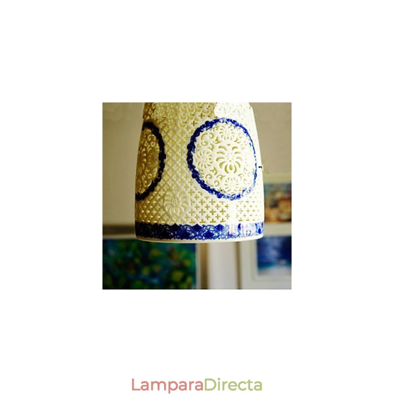 Lámpara de cerámica retro Lámpara de escalera azul Lámpara de araña de un solo cabezal Creativa