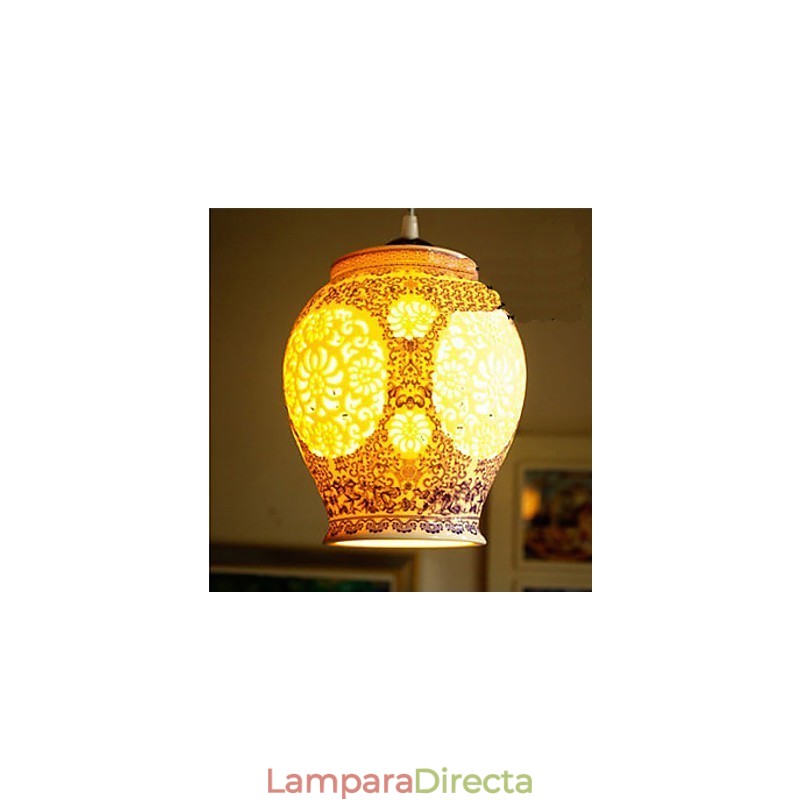 Lámpara de cerámica retro Lámpara de escalera azul Lámpara de araña de un solo cabezal Creativa