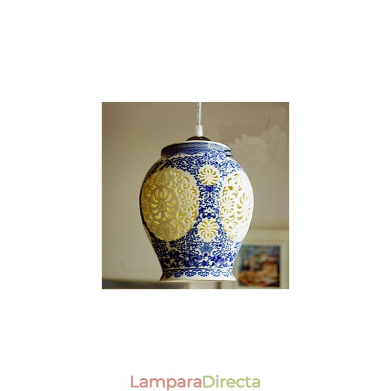 Lámpara de cerámica retro Lámpara de escalera azul Lámpara de araña de un solo cabezal Creativa