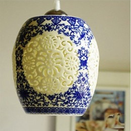 Lámpara de cerámica retro Lámpara de escalera azul Lámpara de araña de un solo cabezal Creativa