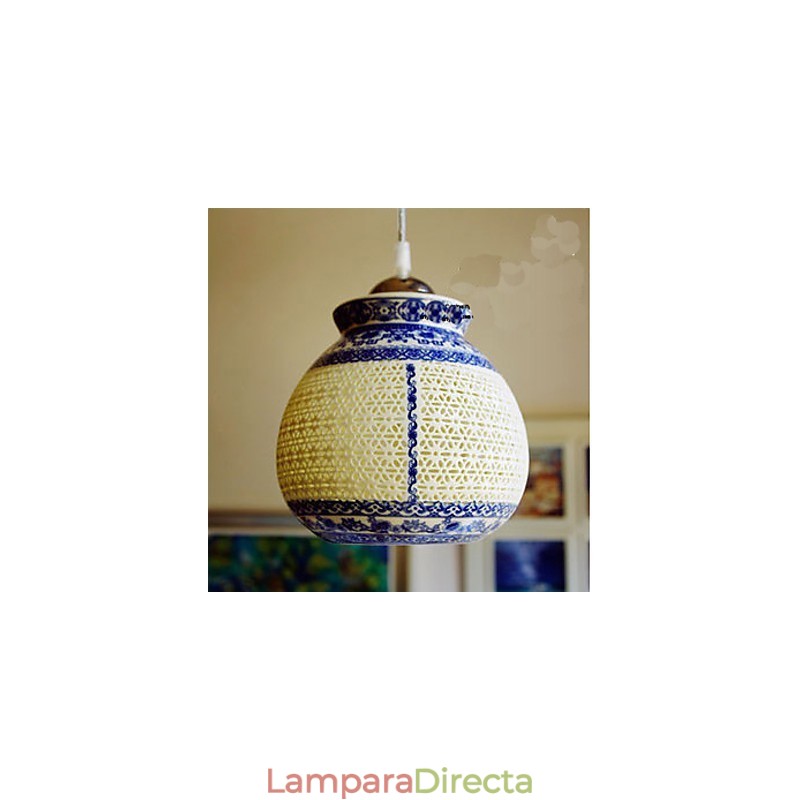 Lámpara de cerámica retro Lámpara de escalera azul Lámpara de araña de un solo cabezal Creativa