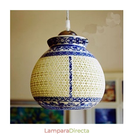Lámpara de cerámica retro Lámpara de escalera azul Lámpara de araña de un solo cabezal Creativa Lámpara de cerámica retro Lámpara de escalera azul Lámpara de araña de un solo cabezal Creativa