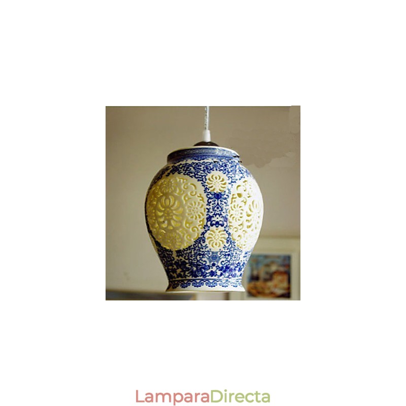 Lámpara de cerámica retro Lámpara de escalera azul Lámpara de araña de un solo cabezal Creativa