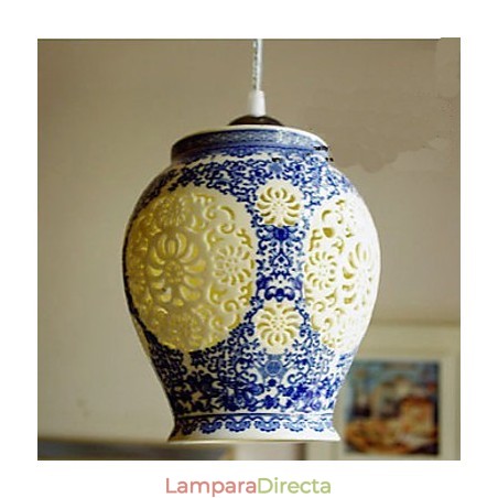 Lámpara de cerámica retro Lámpara de escalera azul Lámpara de araña de un solo cabezal Creativa Lámpara de cerámica retro Lámpara de escalera azul Lámpara de araña de un solo cabezal Creativa