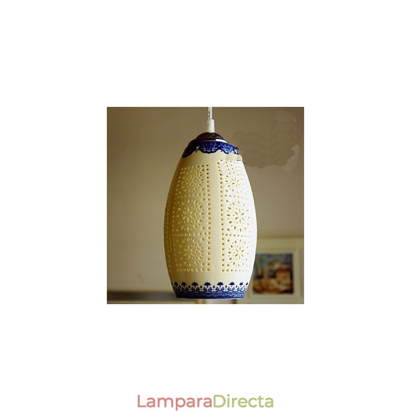 Lámpara de cerámica retro Lámpara de escalera azul Lámpara de araña de un solo cabezal Creativa