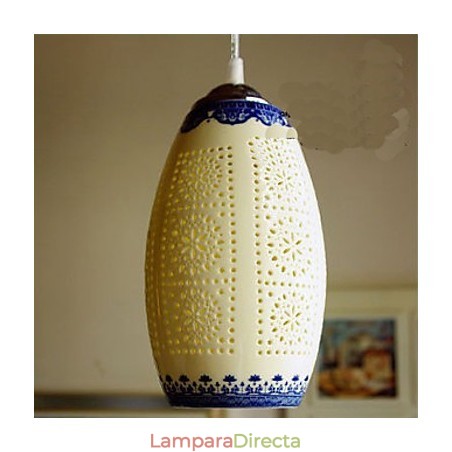 Lámpara de cerámica retro Lámpara de escalera azul Lámpara de araña de un solo cabezal Creativa Lámpara de cerámica retro Lámpara de escalera azul Lámpara de araña de un solo cabezal Creativa
