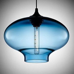 Lámpara colgante moderna de cristal transparente blanco y azul de 1 luz