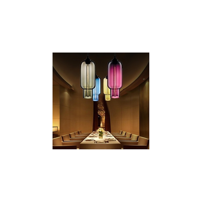 Lámpara colgante de cristal de una sola cabeza, estilo retro y creativo, en una cafetería con pecera.