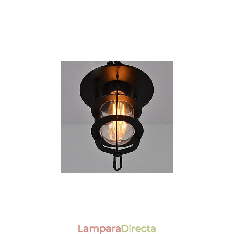 Lámpara colgante vintage mediana de cristal y metal con forma de jaula negra