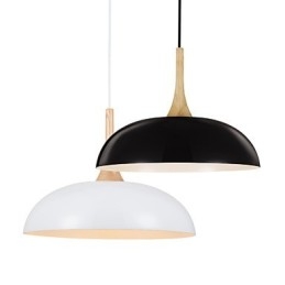 Lámpara colgante artística mini de 1 luz, moderna simplicidad, acabado en blanco y negro, de aluminio y madera.