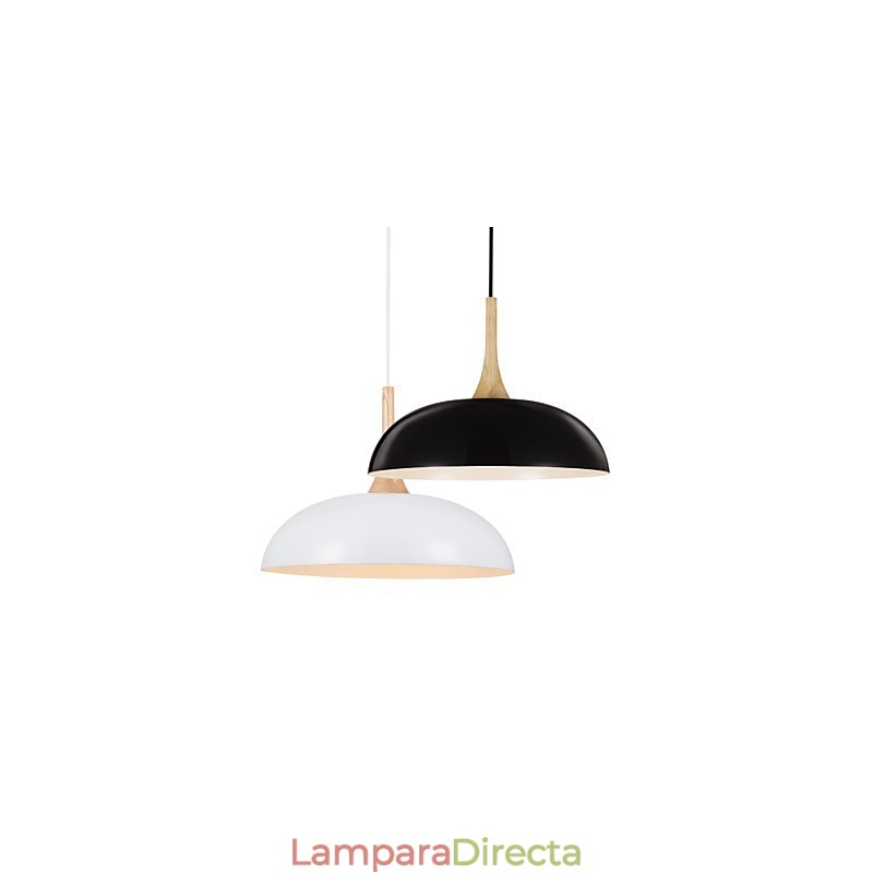 Lámpara colgante artística mini de 1 luz, moderna simplicidad, acabado en blanco y negro, de aluminio y madera.