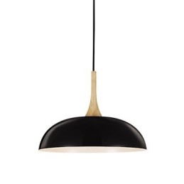 Lámpara colgante artística mini de 1 luz, moderna simplicidad, acabado en blanco y negro, de aluminio y madera.