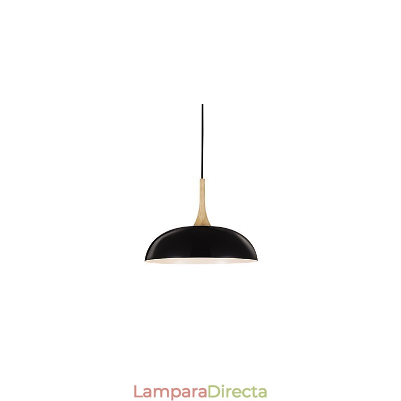 Lámpara colgante artística mini de 1 luz, moderna simplicidad, acabado en blanco y negro, de aluminio y madera.