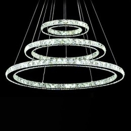 Lámpara colgante de cristal regulable, moderna lámpara circular de araña, lámparas de techo redondas de color blanco frío con control remoto.