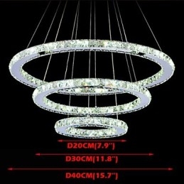 Lámpara colgante de cristal regulable, moderna lámpara circular de araña, lámparas de techo redondas de color blanco frío con control remoto.