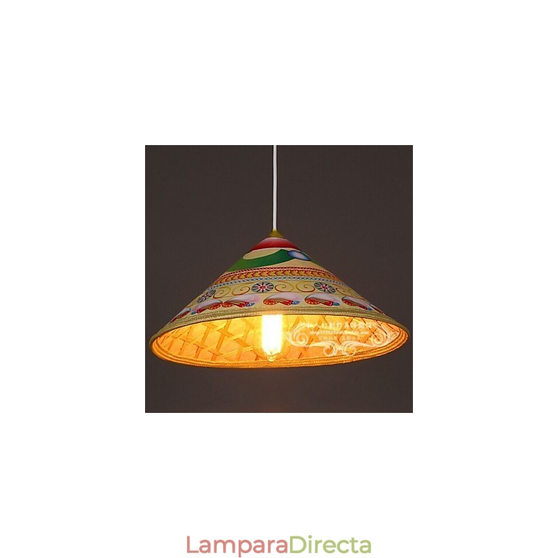 Lámpara de araña moderna con forma de sombrero de té, lámpara de araña con forma de sombrero de bambú