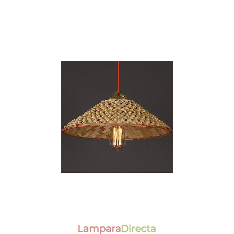 Lámpara de araña de bambú con paja de granja vintage