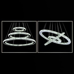 Lámpara colgante de cristal regulable, moderna lámpara circular de araña, lámparas de techo redondas de color blanco frío con control remoto.