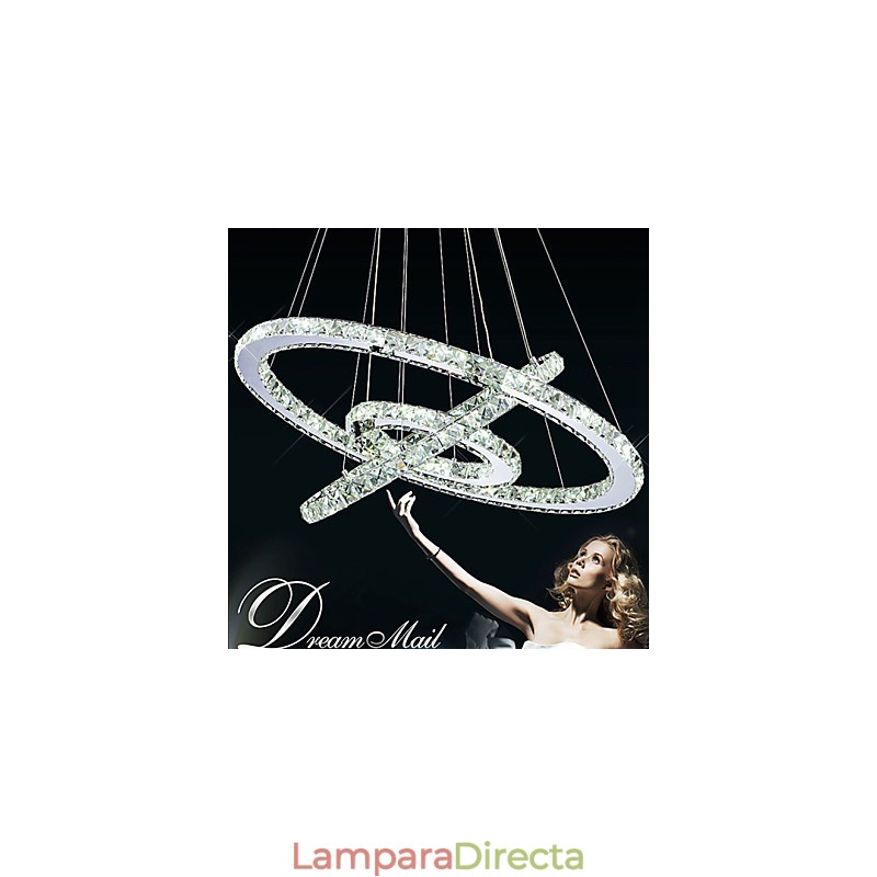 Lámpara colgante de cristal regulable, moderna lámpara circular de araña, lámparas de techo redondas de color blanco frío con control remoto.