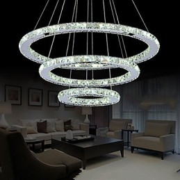 Lámpara colgante de cristal regulable, moderna lámpara circular de araña, lámparas de techo redondas de color blanco frío con control remoto.