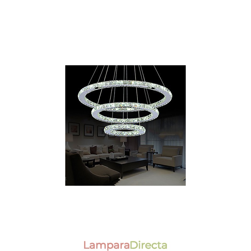 Lámpara colgante de cristal regulable, moderna lámpara circular de araña, lámparas de techo redondas de color blanco frío con control remoto.