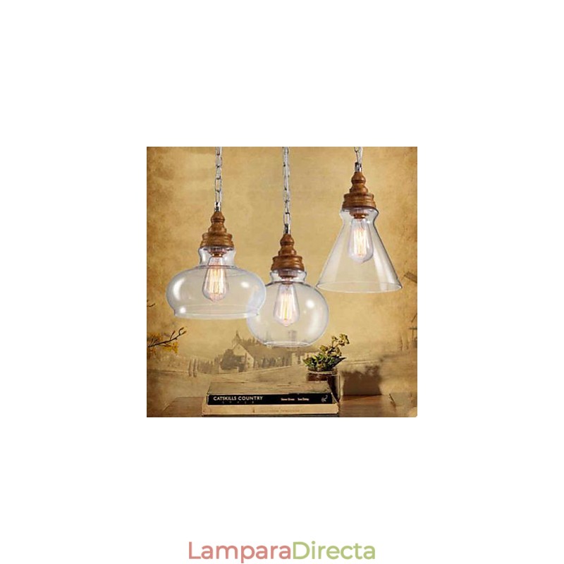 Lámparas y faroles de cristal con vetas de madera para iluminación de cafeterías