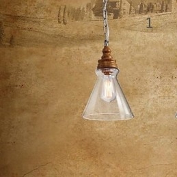 Lámparas y faroles de cristal con vetas de madera para iluminación de cafeterías