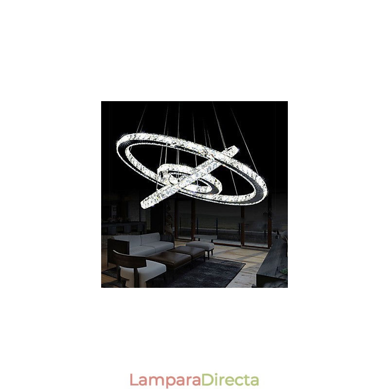 Lámpara colgante de cristal regulable, moderna lámpara circular de araña, lámparas de techo redondas de color blanco frío con control remoto.