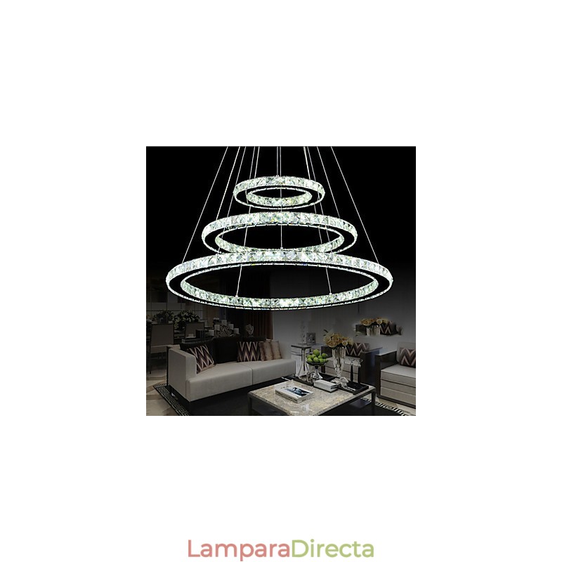Lámpara colgante de cristal regulable, moderna lámpara circular de araña, lámparas de techo redondas de color blanco frío con control remoto.