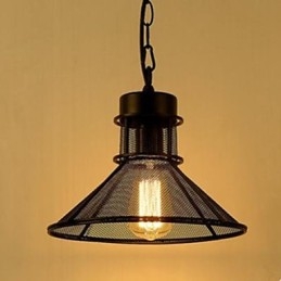 Lámpara colgante con sombrilla negra de rejilla para terraza de cafetería americana