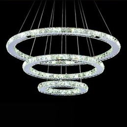 Lámpara colgante de cristal regulable, moderna lámpara circular de araña, lámparas de techo redondas de color blanco frío con control remoto.