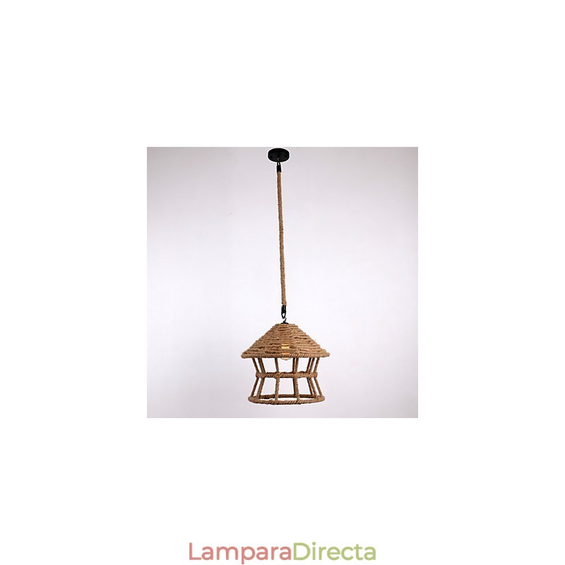 Lámpara colgante de cuerda de 1 luz, estilo rústico contemporáneo