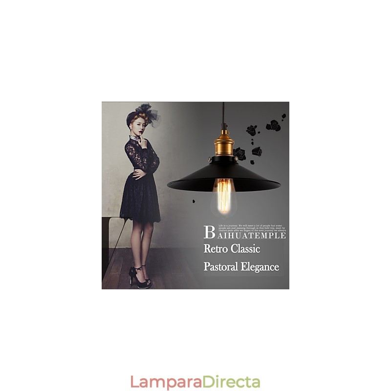 Lámpara colgante clásica retro de estilo europeo, lámpara colgante de metal con diámetro de bombilla