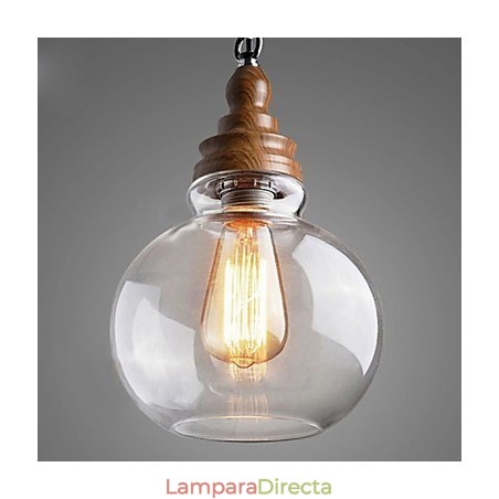 Lámpara colgante vintage de madera redonda con bola de cristal (diámetro de 19 cm) Lámpara colgante vintage de madera redonda con bola de cristal (diámetro de 19 cm)