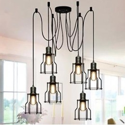 Lámpara colgante de cabeza de placa de cocina pequeña con seis luces colgantes de estilo industrial, estilo americano, estilo rústico, individualidad, creativa, para sentarse
